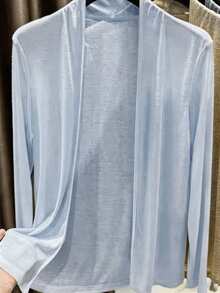Resyla Women's Solid Color Long Sleeve Open Front Casual Thin Jacket - Blue - View 4