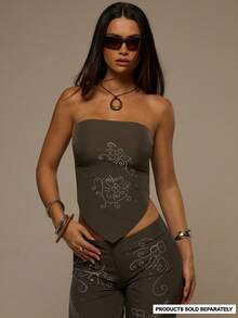 MUSERA Studded Pointed Hem Strapless Bandeau Top Spring Summer Festival Vacation Ibiza Holiday Rave Sexy Y2k Utility Siren - Grey - View 2