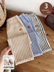 LMoss Kids 3pcs/Set Young Boy Vacation Style Striped Pocket Straight Leg Pants Set - Multicolor - View 1