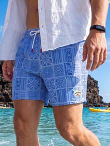 CoralVoy Men's Vacation Geometric Print Drawstring Waist Casual Beach Shorts - Blue - View 4