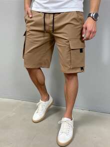 Manfinity Homme Men's Plus Size Casual Cargo Shorts,Black And White Checkered,Summer,Casual,Beach,Suitable For Daily Commute,Travel,Outdoor Activities & Outings - Khaki - View 5