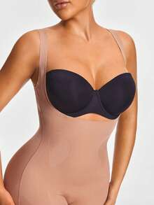 SHAPORA 1 pieza Enterizo moldeador de unicolor con cuello en V profundo para mujeres - Café integral - Ver 5