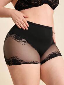 Hourtrue 1条装女士高腰加大码内裤 0XL-4XL，柔软舒适弹力面料，优雅蕾丝拼接设计，透气支撑，多条装日常穿着内衣 - 黑色 - 查看 6