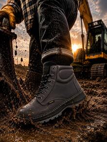 Genuine Leather Pleg Working Boot With Steel Helmet - Negro con gris - View 2