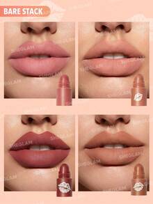 SHEGLAM Mega Lip Stacks-Nude-Bare Stack 4 合 1 奶油霧面裸色唇膏套裝高色素不乾燥便攜式旅行唇膏套裝唇妝唇膏 - Bare Stack - 查看 4