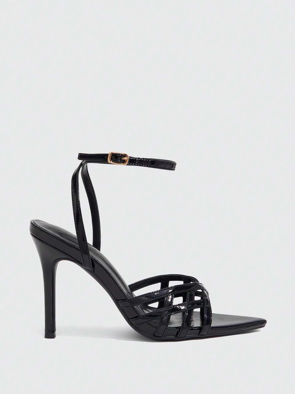 CUCCOO SZL Women Shoes Black Thin Strap Cross Fashion Sexy Ankle Strap Pointed Stiletto Sandals Summer