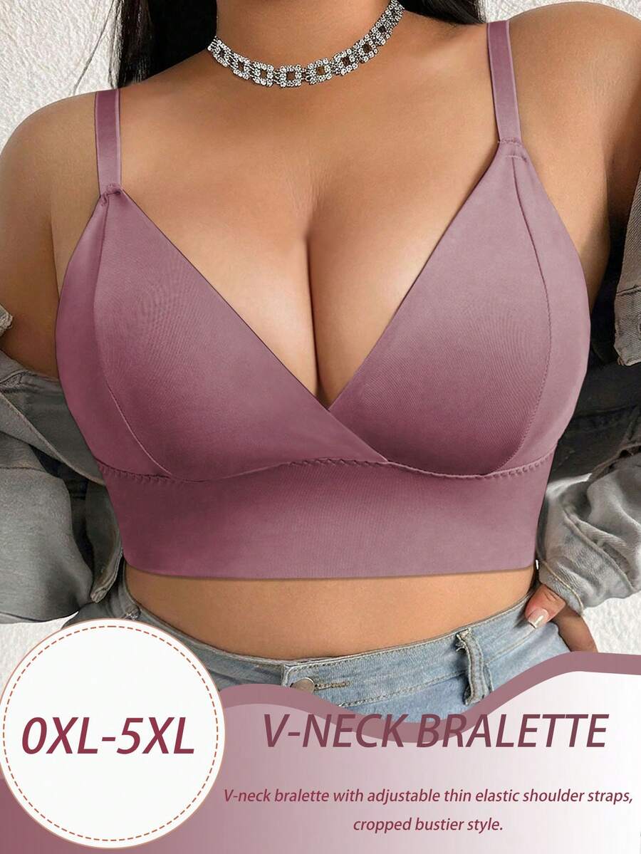 SHEIN 1pc Plus Size Women's Solid Color Casual Comfortable Bustier - Coffee Brown - View 1