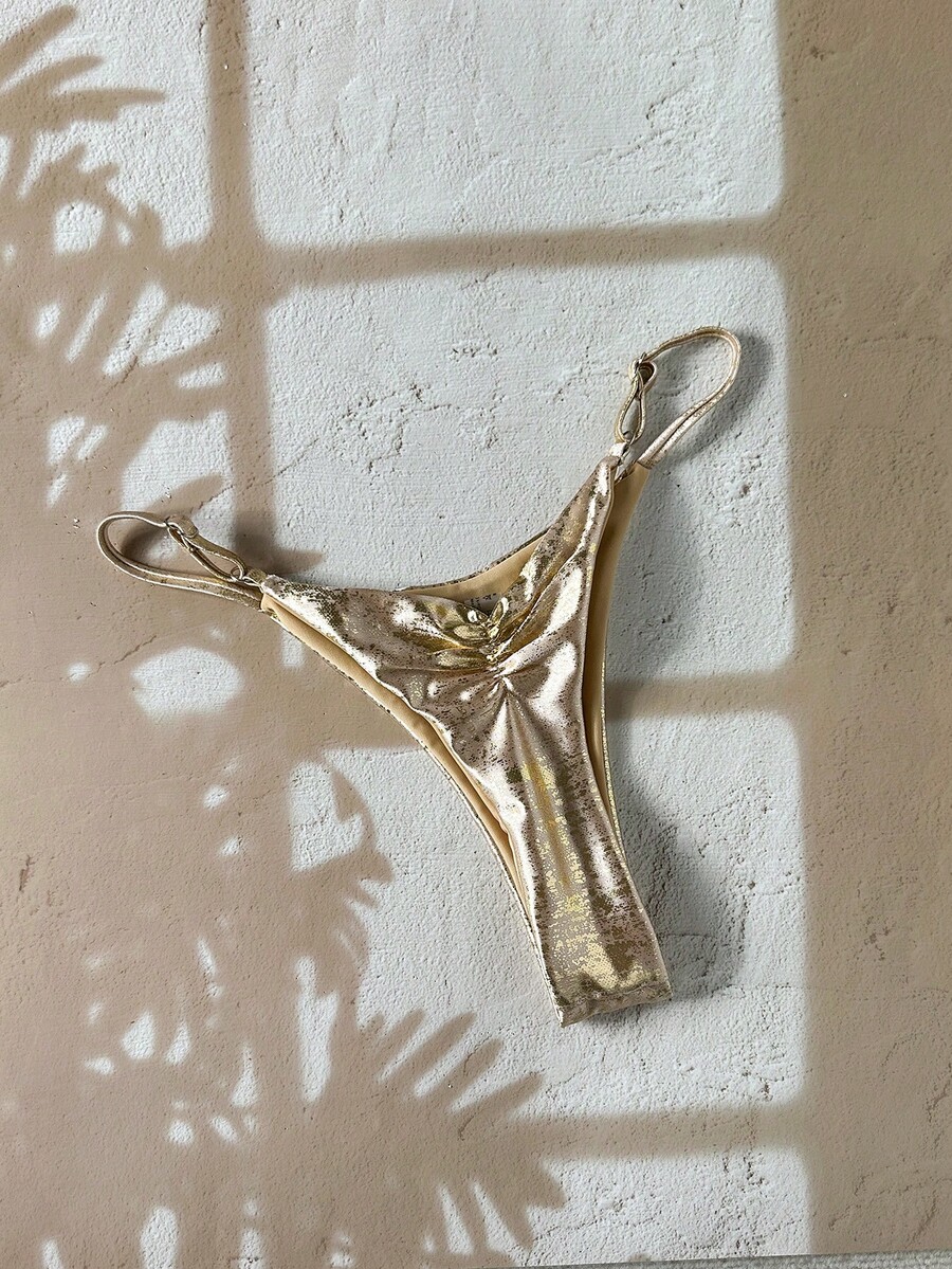 Swim Chiccia Springbreak 女款素色丁字比基尼泳褲，極簡主義一件式泳衣 - 金色 - 查看 1
