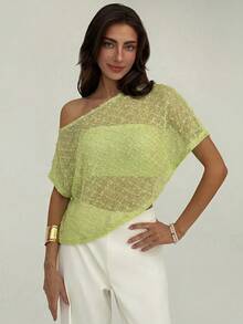 Top Asimétrico de Color Sólido Casual para Mujer , Verano, Top de Verano - Verde - Ver 7