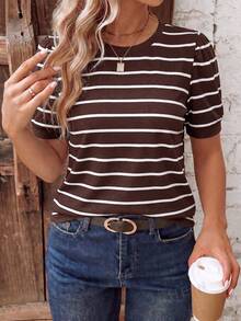 EMERY ROSE Plus Size Women's T-Shirt Spring Summer New Hot-Selling Striped Print Pattern Casual Versatile Round Neck Plus Size T-Shirt - Multicolor - View 1