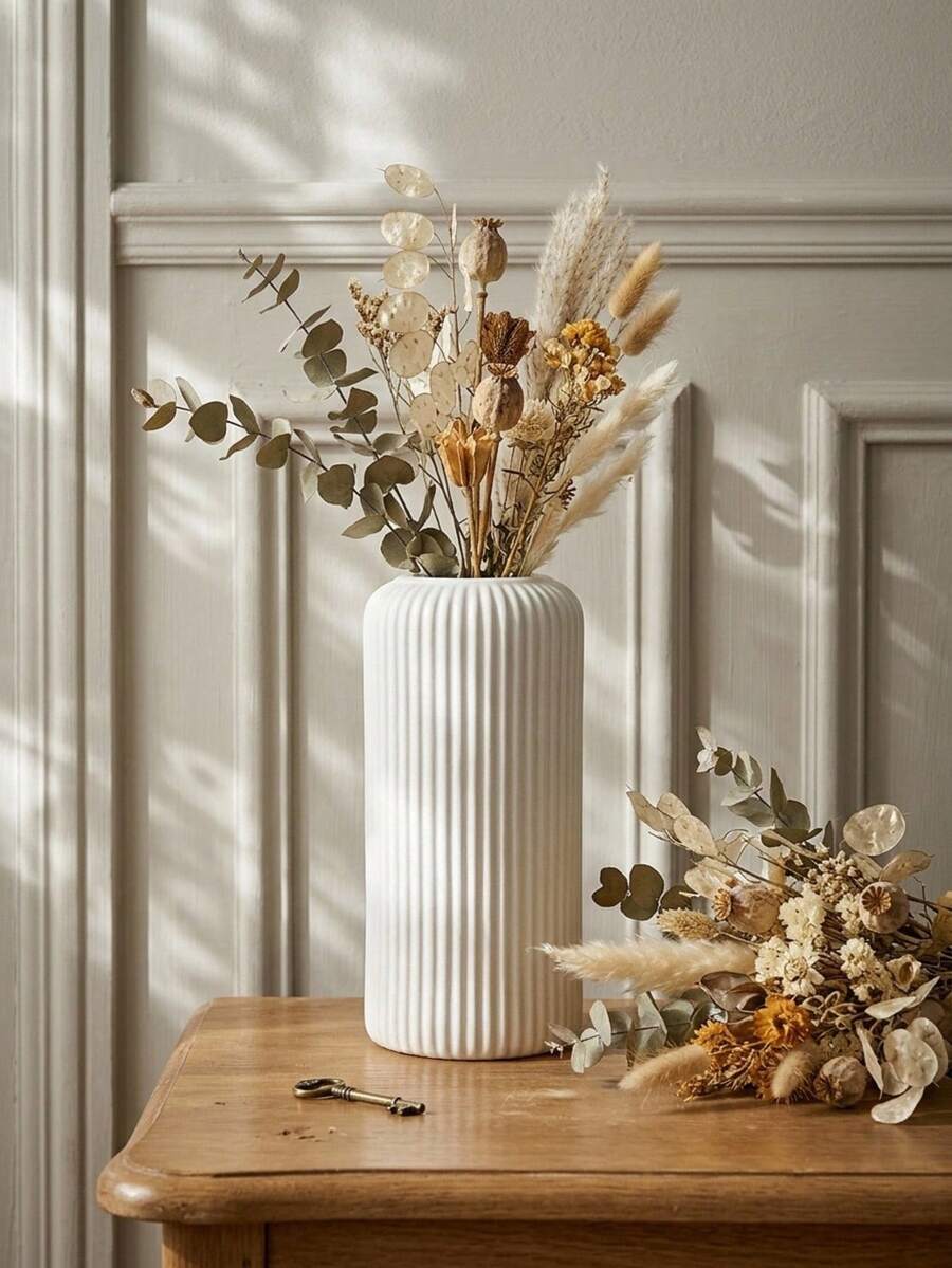 Cirelle 7.8" Plastic Composite Vase, Ceramic-Like Look, Unbreakable & Lightweight, Simple Desktop Vase For Dried Flowers, Reeds & Artificial Flowers, Modern Home Decor - multicolor - View 1