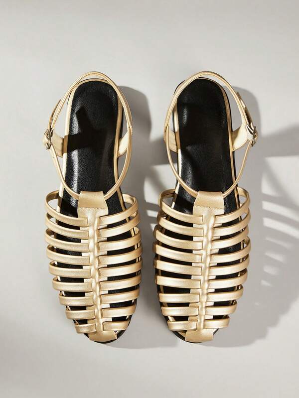 Rosivie Closed-Toe Cutout Roman Sandals Breathable Cage Sandals Summer Shoes