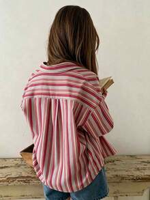 DAZY Tween Girls' Casual Striped Front Button Long Sleeve Shirt, Autumn Spring - Pink - View 4