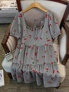 CURVE Women's Elegant Square Neck Floral Embroidery Dress, Exquisite Embroidered Dress Suitable For Daily Wear And Outdoor Activities - 黑色 - 查看 2