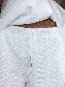 EGENSIO Plus Size Men's Textured Short Sleeve T-Shirt And Shorts Casual Set - White - View 6