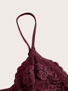 SHEIN PETITE CURVE Plus Size Women Curve Elegant Sexy Lace Patchwork Burgundy Camisole Top Summer Date Night Wedding - Red - View 5