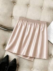 GlowEve CURVE Plus Size Women's Summer Fashion Elegant Commuter Front Panel Lace-Up Satin Skirt - Pink - View 2