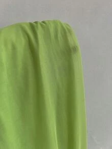 Noixe Women's Metal 3D Flower Decor Shoulder Top And Skirt Fashion Disco Sexy Two Pieces Set Club Party Rave Lime Green Autumn Light Green - Green - View 4