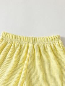 SHEIN Mirajuku 男童紋理條紋針織上衣與短褲兩件套 - 黃色 - 查看 9