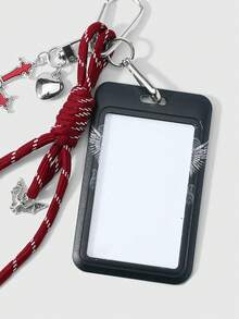 ROMWE 1 New Gothic Red Star Cross Love Hand-Braided Rope Skull Other Side Flower Letter Printing Star Card Keychain Bag Pendant, Worn By Student Parties - Black - View 6
