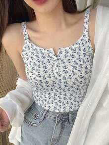DAZY 女款夏季休閒碎花背心上衣 - 白色 - 查看 1