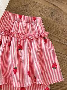 Emery Rose Kids Emery Rose Kids 少女草莓刺繡細肩帶上衣與條紋裙褲套裝 - 紅色 - 查看 8