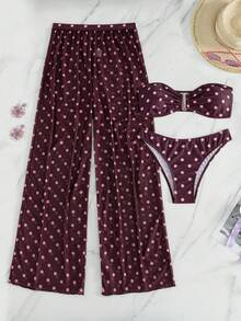 Costavie Vacation Beach Polka Dot Print 3 PiecesSeparates Swimsuit - Multicolor - View 5