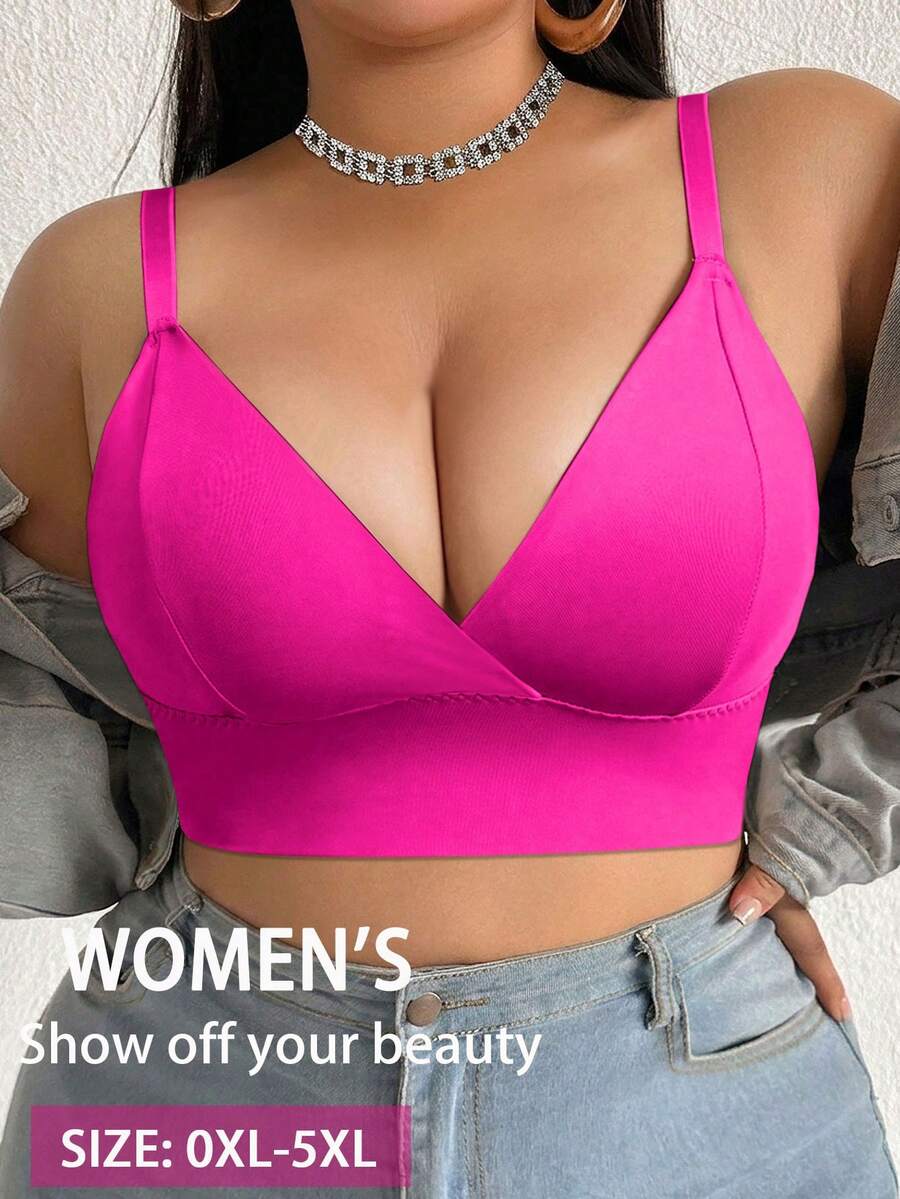 SHEIN 1pc Plus Size Women's Solid Color Casual Comfortable Bustier - Hot Pink - View 1