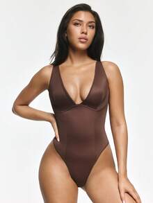 SHAPORA Body de unicolor con escote en V profundo y sexy para mujer - Multicolor - Ver 4