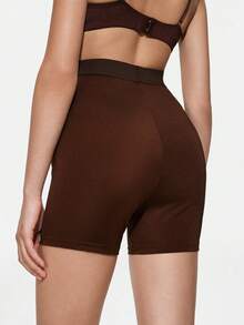 SHAPORA Women's Solid Color High Waist Skinny Shorts Sleepwear Bottom - Coffee Brown - View 2