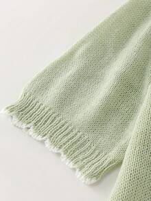 SHEIN Raffinéa Sage Green,Summer,Elegant,Date Women Ruffled Trim Short-Sleeved Cardigan Knit Top,Simple Vintage Style Loose-Fitting Short-Length Business Commuting - Mint Green - View 7