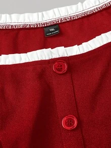 SHEIN MOD 大尺碼女款 2 合 1 短花瓣袖單排扣休閒襯衫 - 紅色 - 查看 3