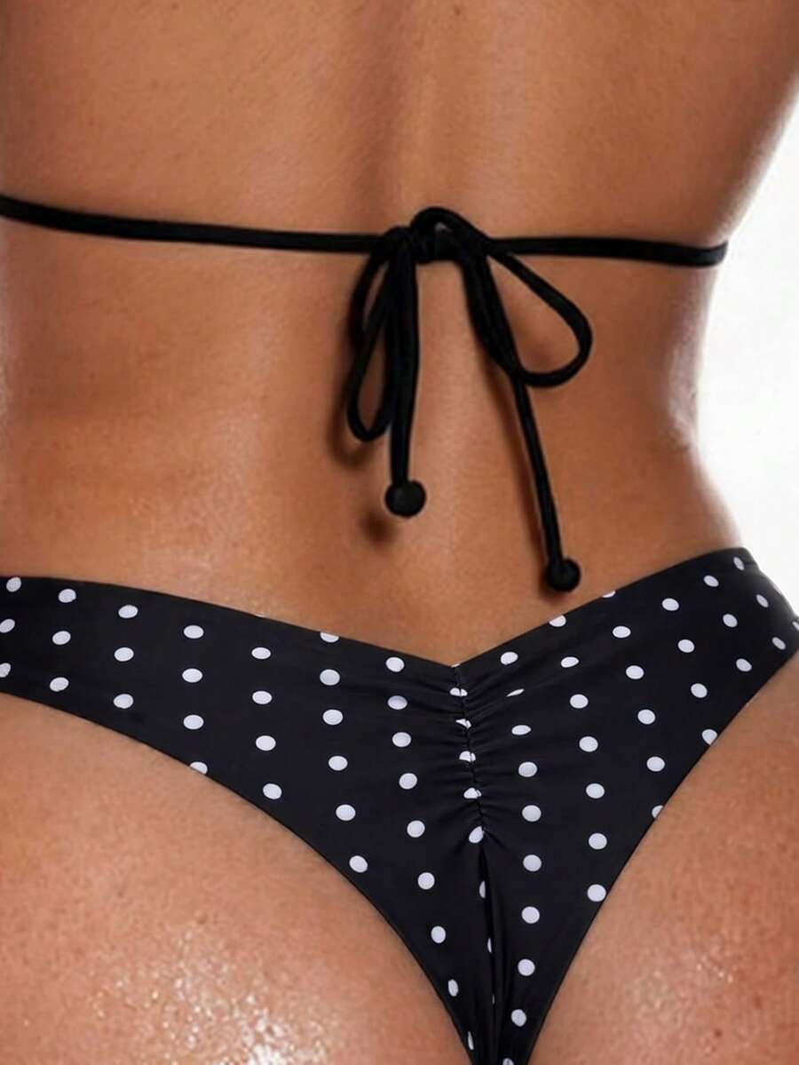 Swim Mod Summer Beach Swimwear Sexy Tight Basic Women's Halloween Store Celebration Solid Color Ruffled Bikin - Black - View 1