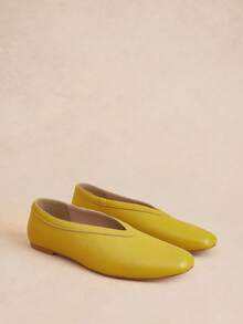 Rosivie Ladies Square Toe Yellow Fashion Versatile Casual Flat Shoes - Yellow - View 3