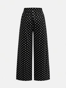 SHEIN Girlism 青少年女孩休閒日常背心上衣搭配黑色波點蕾絲上衣與直筒波點長褲 2件套裝 - 黑與白 - 查看 7