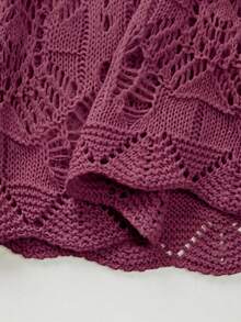 SHEIN PariChic 新款杏色海灘度假風鉤編手工感蕾絲針織高腰抽繩蕾絲感寬腿長褲 - 酒紅色 - 查看 8