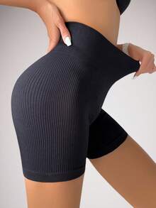 SHAPORA Wideband Waist Ribbed Knit Shorts - Black - View 3