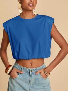 Travachic Women's Solid Color Round Neck Cropped Casual Versatile Tank Top - Royal Blue - View 6