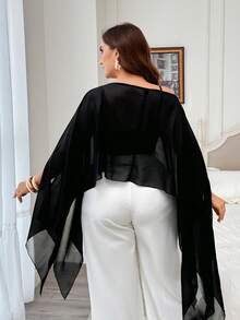 Modelyn Summer Black Chiffon Open Shoulder Elegant Plus Size Women's Blouse Fall - Black - View 2