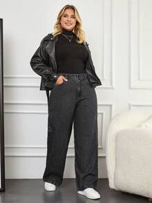 EURMUSE 100% Baumwolle Damen Jeans in Große Größen mit geradem Bein, Schwarz - Dunkelgrau - Übersicht 4
