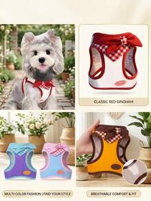 PETSIN Luxury Plaid Bow Design Dog & Cat Harness | 3D Ergonomic Breathable Air Mesh Vest | Soft Adjustable No-Pull Pet Vest For Small Dogs Cats, Comfortable Secure Fit For Daily Walks & Fashion Photos - Multicolor - View 6