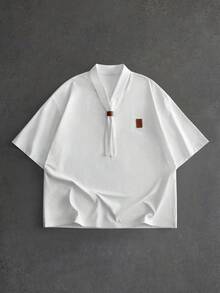 ROMWE MEN 2026 Men's Sailor Collar Patchwork Design Short Sleeve Casual T-Shirt - White - View 2