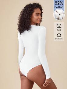 SHEIN BASICS 女款休閒百搭素色長袖連身衣 - 白色 - 查看 6