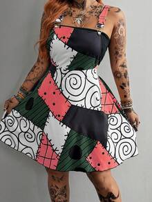 Whyspr Plus Size Spring/Summer Multi-Color Patchwork Suspenders Dress - Multicolor - View 3