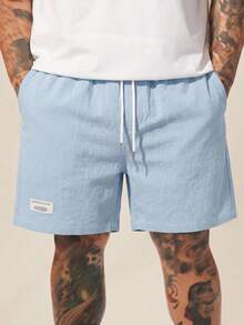 Manfinity RebelGame Men's Plus Size Summer Casual Solid Color Shorts Vacation Blue - Baby Blue - View 1