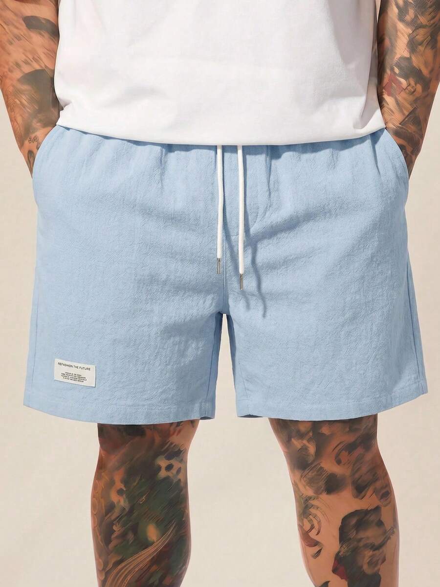 Manfinity RebelGame Men's Plus Size Summer Casual Solid Color Shorts Vacation Blue - Baby Blue - View 1