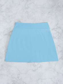Swim Lushoire 女款素色海灘側開衩優雅裙褲設計泳裝海灘褲 - 藍色 - 查看 5