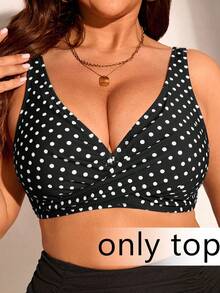 SHEIN Swim Curve 大尺碼女款一件式條紋印花休閒時尚泳衣上衣 - 黑與白 - 查看 1