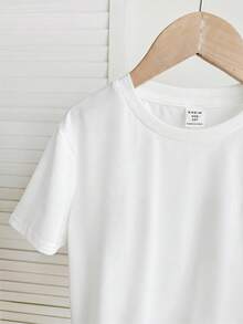 SHEIN 青少年女孩針織素色圓領修身休閒T恤 - 白色 - 查看 7