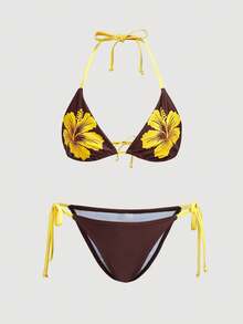 SHEIN MOD Women's Floral Print Swimsuit Set - Brown - View 4